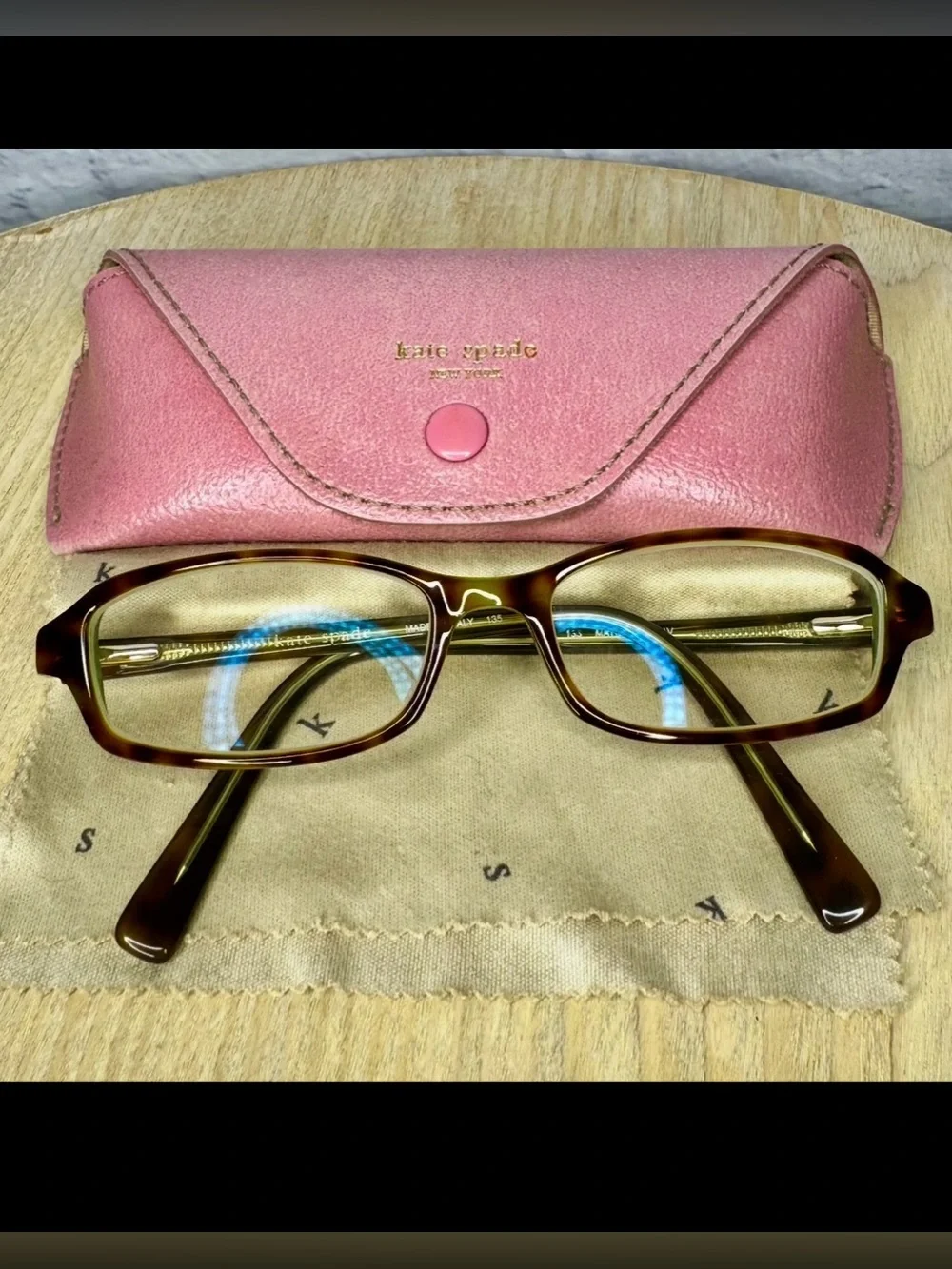 kate spade Pink Case with Brown Tortoiseshell Eyeglasses Made in Italy